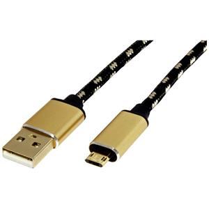 Roline USB-kabel USB 2.0 USB-A stekker, USB-micro-B stekker 1.80 m Zwart, Goud Afgeschermd 11.02.8820