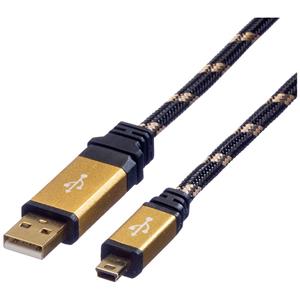 Roline USB-kabel USB 2.0 USB-A stekker, USB-mini-A stekker 0.80 m Zwart, Goud Afgeschermd 11.02.8821