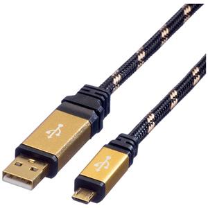 Roline USB-kabel USB 2.0 USB-A stekker, USB-micro-B stekker 0.80 m Zwart, Goud Afgeschermd 11.02.8825