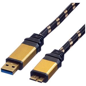 Roline USB-kabel USB 3.2 Gen1 (USB 3.0 / USB 3.1 Gen1) USB-A stekker, USB-micro-B stekker 0.80 m Zwart, Goud Afgeschermd (dubbel), Vergulde steekcontacten