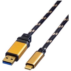 Roline USB-kabel USB 3.2 Gen1 (USB 3.0 / USB 3.1 Gen1) USB-A stekker, USB-C stekker 0.50 m Zwart, Goud Afgeschermd 11.02.9012