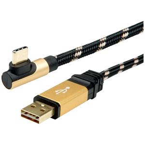 Roline USB-kabel USB 2.0 USB-A stekker, USB-C stekker 0.80 m Zwart, Goud Afgeschermd 11.02.9060