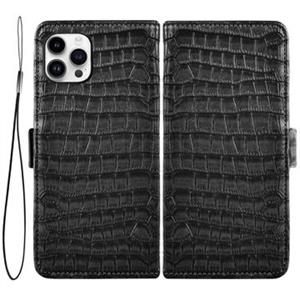 Crocodile iPhone 14 Pro Wallet Hoesje- Zwart