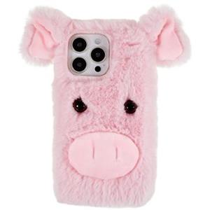 Fluffy Plush iPhone 14 Pro Hybrid Case - Roze Varken