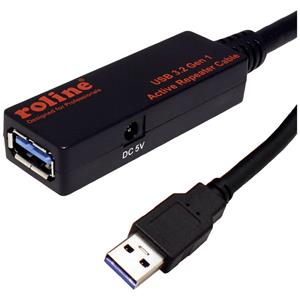Roline USB-kabel USB 3.2 Gen1 (USB 3.0 / USB 3.1 Gen1) USB-A stekker, USB-A bus 10.00 m Zwart 12.04.1070