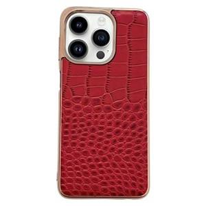 Crocodile Series iPhone 14 Pro Leren Gecoate Case - Rood