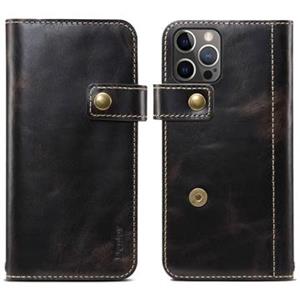 Denior Vintage Series iPhone 14 Pro Wallet Leren Hoesje - Zwart