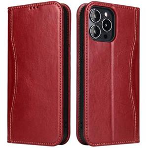 Fierre Shann iPhone 14 Pro Wallet Leren Hoesje - Rood