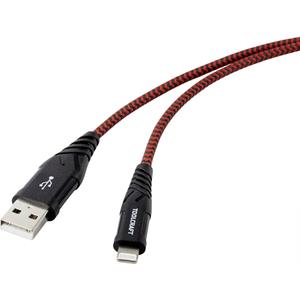 TOOLCRAFT USB-kabel USB 2.0 USB-A stekker, Apple Lightning stekker 1.00 m Zwart-rood Extreem robuust gevlochten bescherming TO-6899490