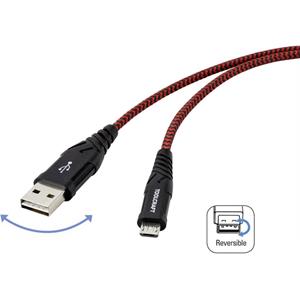 TOOLCRAFT USB-kabel USB 2.0 USB-A stekker, USB-micro-B stekker 1.00 m Zwart/rood Extreem robuust gevlochten bescherming, Stekker past op beide manieren