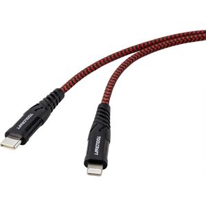 TOOLCRAFT USB-Kabel USB 2.0 USB-C™ Stecker, Apple Lightning Stecker 2.00m Schwarz/Rot Extrem robus
