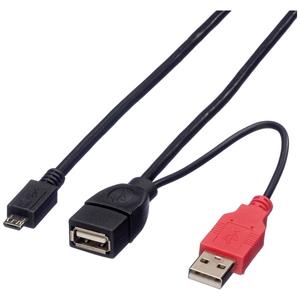 Roline USB-Kabel USB 2.0 USB-A Stecker, USB-A Buchse, USB-Micro-B Stecker 1.00m Schwarz Geschirmt 19