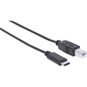 Manhattan USB-C to USB-B Cable, 2m, Male to Male, Black, 480 Mbps (USB 2.0), Hi-Speed USB, Lifetime Warranty, Polybag - USB-Kabel - USB-C (M) zu USB Typ B (M) - USB 2.0 - 3 A - 2 m