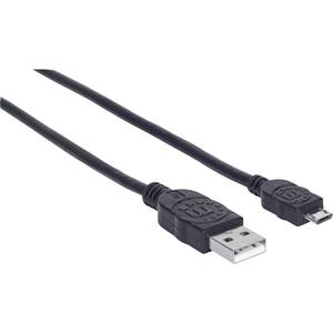 Manhattan USB-A to Micro-USB Cable, 3m, Male to Male, Black, 480 Mbps (USB 2.0), Equivalent to Startech UUSBHAUB3M, Hi-Speed USB, Lifetime Warranty, Polybag - USB-Kabel - USB (M) zu Micro-USB Typ B (M