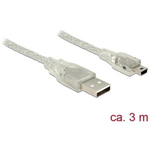 Delock USB-kabel USB 2.0 USB-A stekker, USB-mini-B stekker 3.00 m Transparant Met Ferrietkern 83908