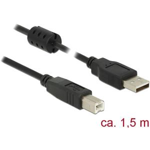 Delock USB-kabel USB 2.0 USB-A stekker, USB-B stekker 1.50 m Zwart Met Ferrietkern 84896