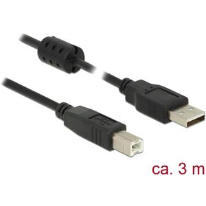 Delock USB-kabel USB 2.0 USB-A stekker, USB-B stekker 3.00 m Zwart Met Ferrietkern 84898