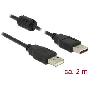 Delock USB-kabel USB 2.0 USB-A stekker, USB-A stekker 2.00 m Zwart Met Ferrietkern 84891