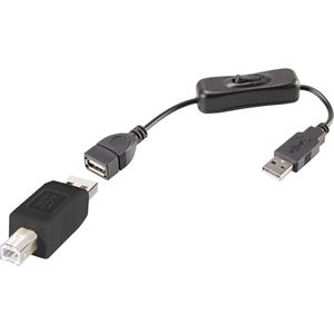 Renkforce USB-kabel USB 2.0 USB-A stekker, USB-B stekker 25.00 cm Zwart Incl. aan/uitschakelaar, Vergulde steekcontacten RF-3346618