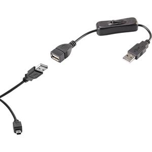 Renkforce USB-kabel USB 2.0 USB-A stekker, USB-mini-B stekker 40.00 cm Zwart Incl. aan/uitschakelaar, Vergulde steekcontacten RF-3346620