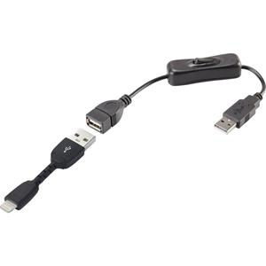 Renkforce USB-kabel USB 2.0 USB-A stekker, Apple Lightning stekker 30.00 cm Zwart Incl. aan/uitschakelaar, Vergulde steekcontacten RF-3346622