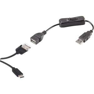 Renkforce USB-kabel USB 2.0 USB-A stekker, USB-C stekker 1.25 m Zwart Incl. aan/uitschakelaar, Vergulde steekcontacten RF-3346624