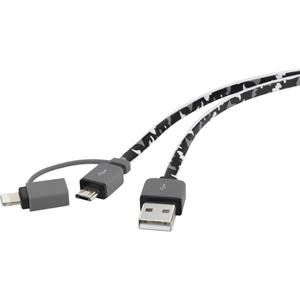 Renkforce USB-kabel USB 2.0 USB-A stekker, USB-micro-B stekker, Apple Lightning stekker 0.20 m Camouflage Zeer flexibel, Vergulde steekcontacten, Halogeenvrij