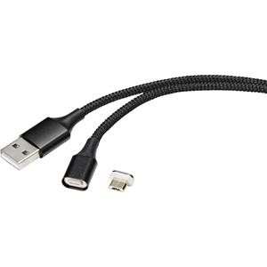 Renkforce USB-Kabel USB 2.0 USB-A Stecker, USB-Micro-B Stecker 1.00m Schwarz magnetischer Stecker RF