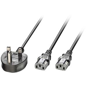 LINDY Strom Y-Kabel [1x UK-Stecker - 2x Kaltgeräte-Buchse C13] 2.5m Schwarz