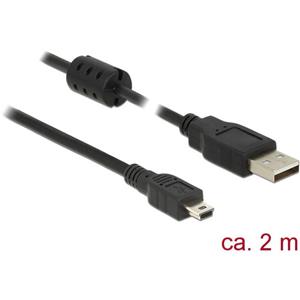 Delock USB-Kabel USB 2.0 USB-A Stecker, USB-Mini-B Stecker 1.00m Schwarz mit Ferritkern 84914