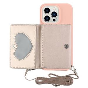 Heart-Serie iPhone 14 Pro Hoesje met Portemonnee en Riem - Roze