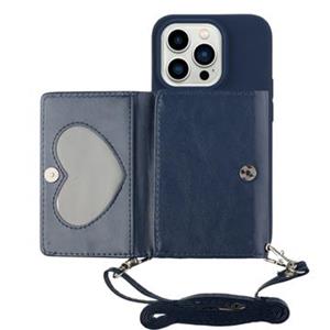 Heart-Serie iPhone 14 Pro Hoesje met Portemonnee en Riem - Donkerblauw