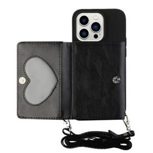 Heart-Serie iPhone 14 Pro Hoesje met Portemonnee en Riem - Zwart