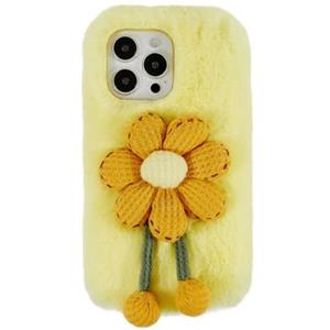 3D Plush Harige winter iPhone 14 Pro TPU Hoesje - Geel bloem