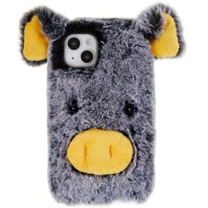 Fluffy Plush iPhone 14 Pro Hybrid Case - Grijs Varken