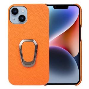 iPhone 14 Leren Gecoate Case met Ringhouder - Oranje