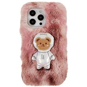 3D Plush Harige winter iPhone 14 Pro TPU Hoesje - Bruin Bear
