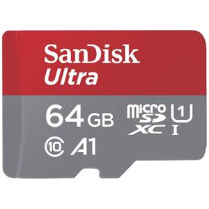 SanDisk microSDXC Ultra 64GB (A1/UHS-I/Cl.10/140MB/s) + Adapter Mobile microSDXC-kaart 64 GB A1 Application Performance Class, UHS-Class 1
