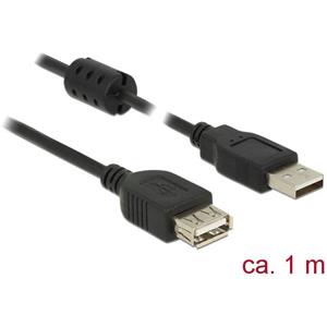 Delock USB-Kabel USB 2.0 USB-A Stecker, USB-A Buchse 1.00m Schwarz mit Ferritkern 84883