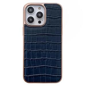 Crocodile Series iPhone 14 Pro Max Leren Gecoate Case - Blauw