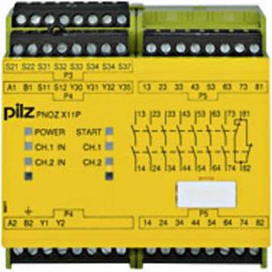 PILZ Veiligheidsrelais PNOZ X11P 24VAC 24VDC 7n/o 1n/c 2so  Voedingsspanning (num): 24 V/DC 7x NO, 1x NC (b x h x d) 90 x 94 x 121 mm 1 stuk(s)