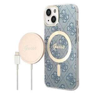 Guess 4G Edition Bundle Pack iPhone 14 Hoesje & Draadloze Oplader - Blauw