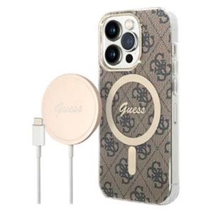Guess 4G Edition Bundle Pack iPhone 14 Pro Max Hoesje & Draadloze Oplader - Bruin