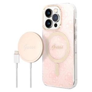 Guess 4G Edition Bundle Pack iPhone 14 Pro Max Hoesje & Draadloze Oplader - Roze