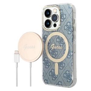 Guess 4G Edition Bundle Pack iPhone 14 Pro Max Hoesje & Draadloze Oplader - Blauw