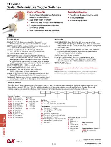 c&kswitches C & K Switches ET01MD1ABE Tuimelschakelaar 20 V/AC, 20 V/DC 0.4 A 1x aan/aan IP57 1 stuk(s) Bulk