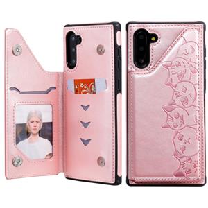 huismerk Voor Galaxy Note 10 Six Cats Embossing Pattern Protective Case met Holder & Card Slots & Photo Frame(Rose Gold)