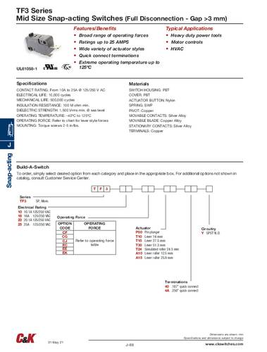 C & K Switches TF316CFP004AY Microschakelaar 125 V, 250 V 16 A 1x aan/(aan)/aan 1 stuk(s) Bulk