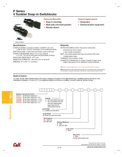 C & K Switches Sleutelschakelaar 125 V 4 A 2x aan/aan 2 x 90 ° 1 stuk(s)