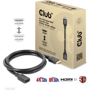 Club 3D CLUB3D Ultra High Speed HDMI Extension Cable 4K120Hz 8K60Hz 48Gbps M/F 1 m / 3.28 ft 30AWG